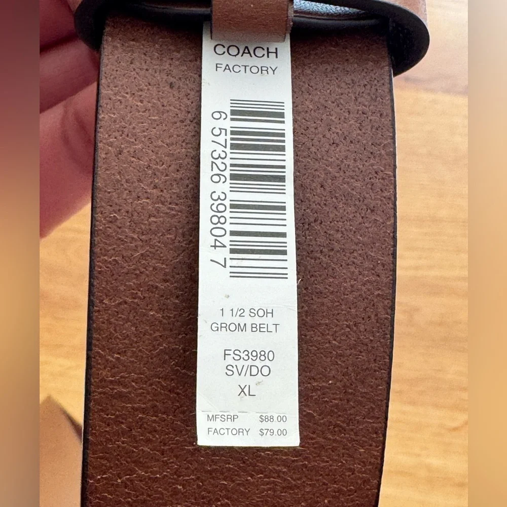 Coach Factory Brown Leather Grommet Belt XL 1.5” Silver Buckle FS3980 NWT - Picture 5 of 6